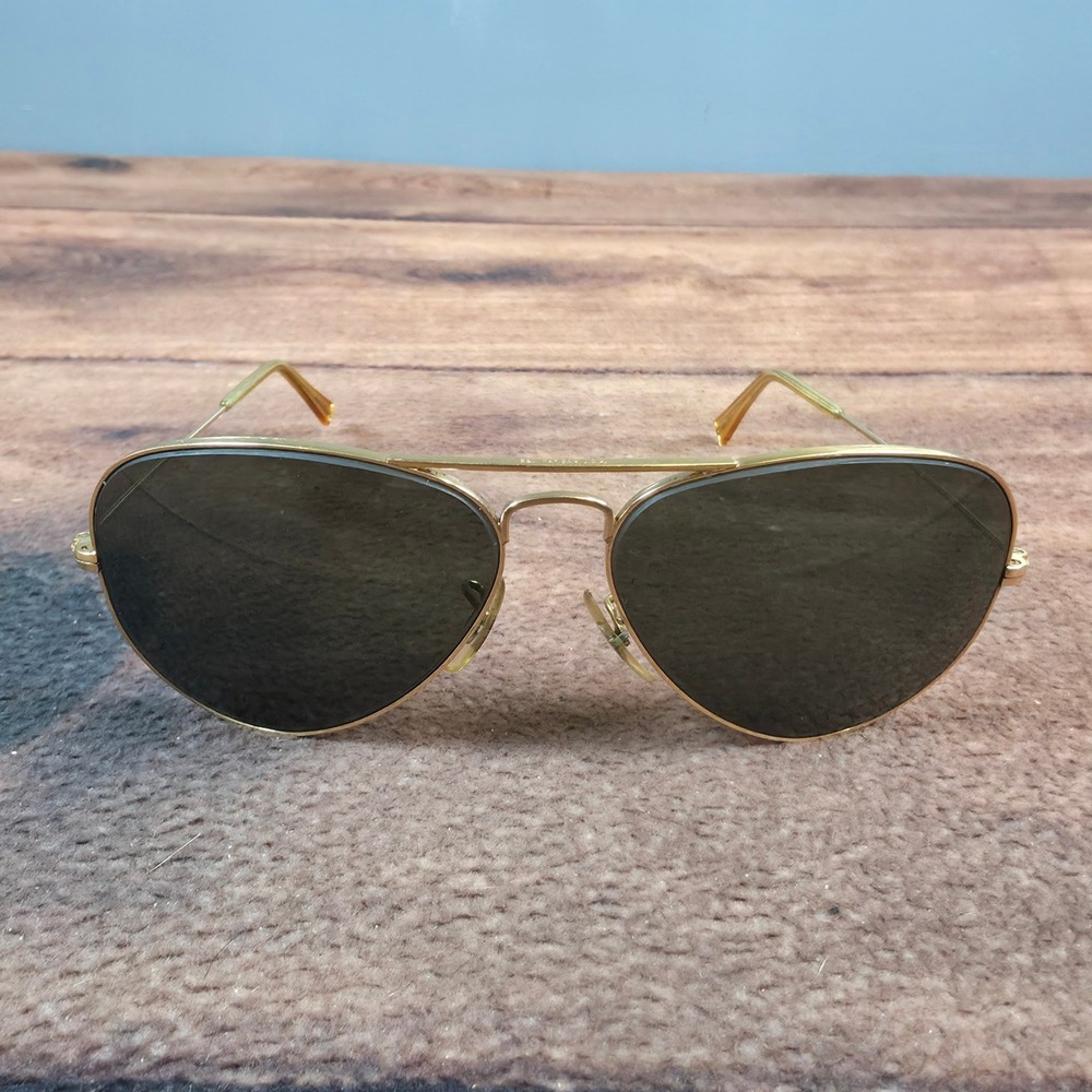 Ray-Ban Aviator Sunglasses Mens 58mm Gold Green Good Vintage B&L USA Made